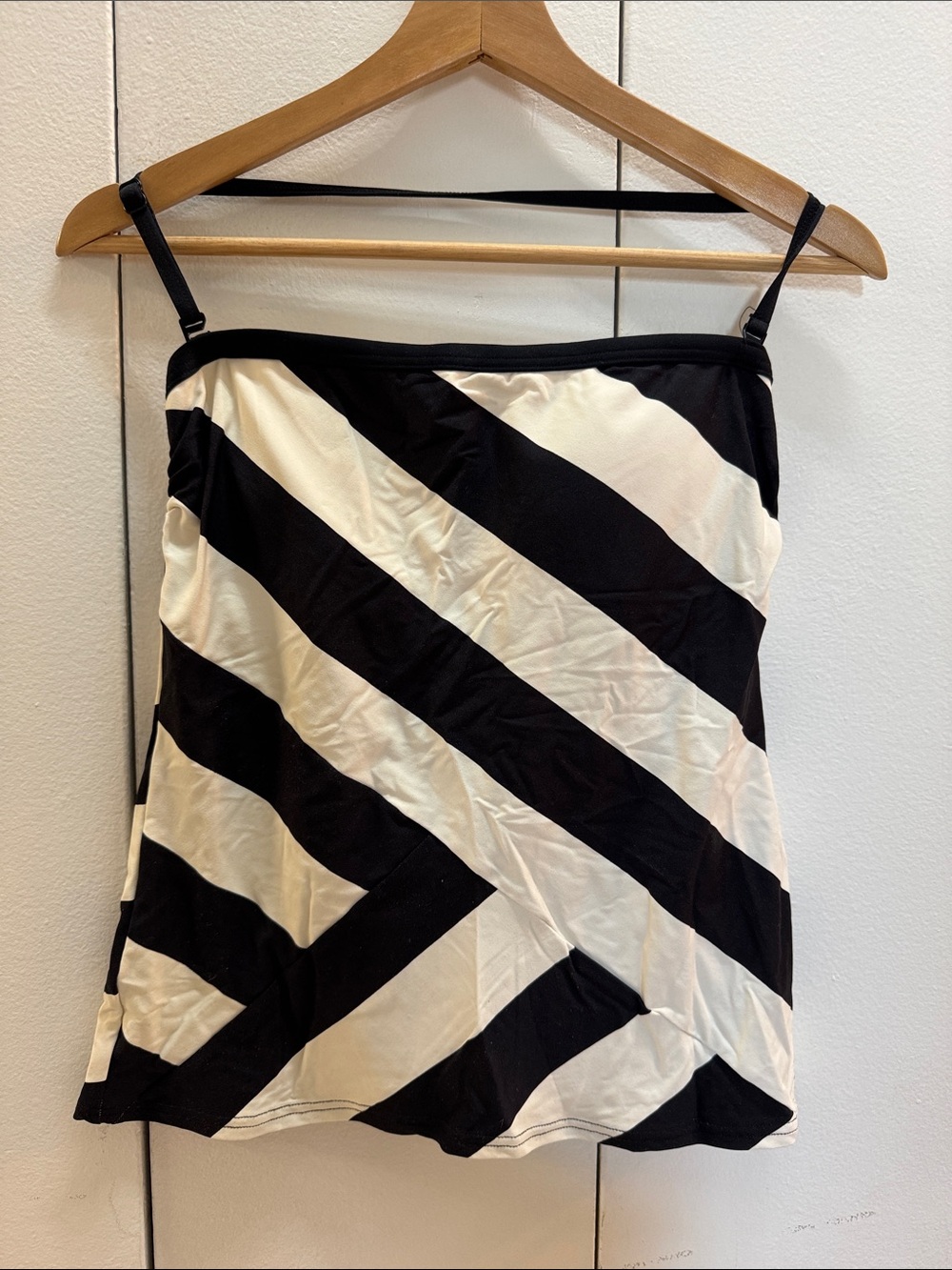 DKNY Black Diagonal Stripe Swim Tank Top
